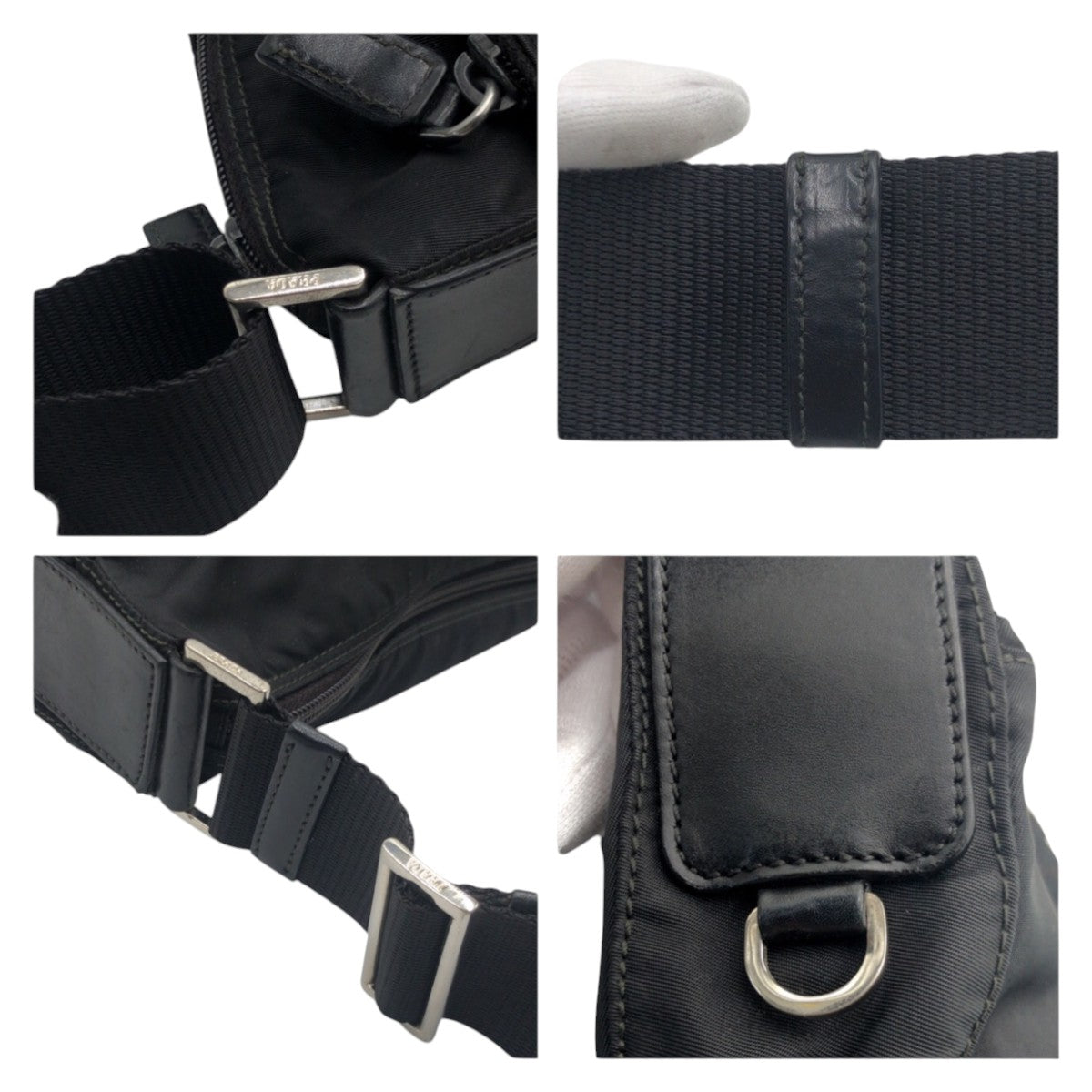 PRADA Tessuto Triangle Logo Plate Black Silver Hardware Nylon Shoulder Bag Men's