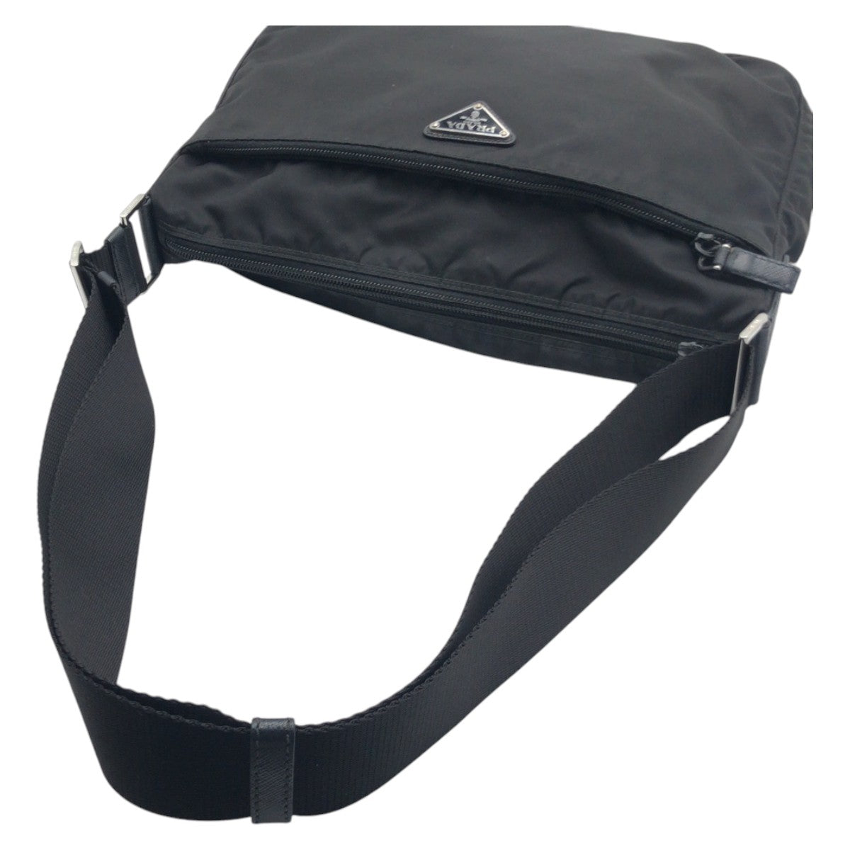 PRADA Tessuto Triangle Logo Plate Black Silver Hardware Nylon Shoulder Bag Men's