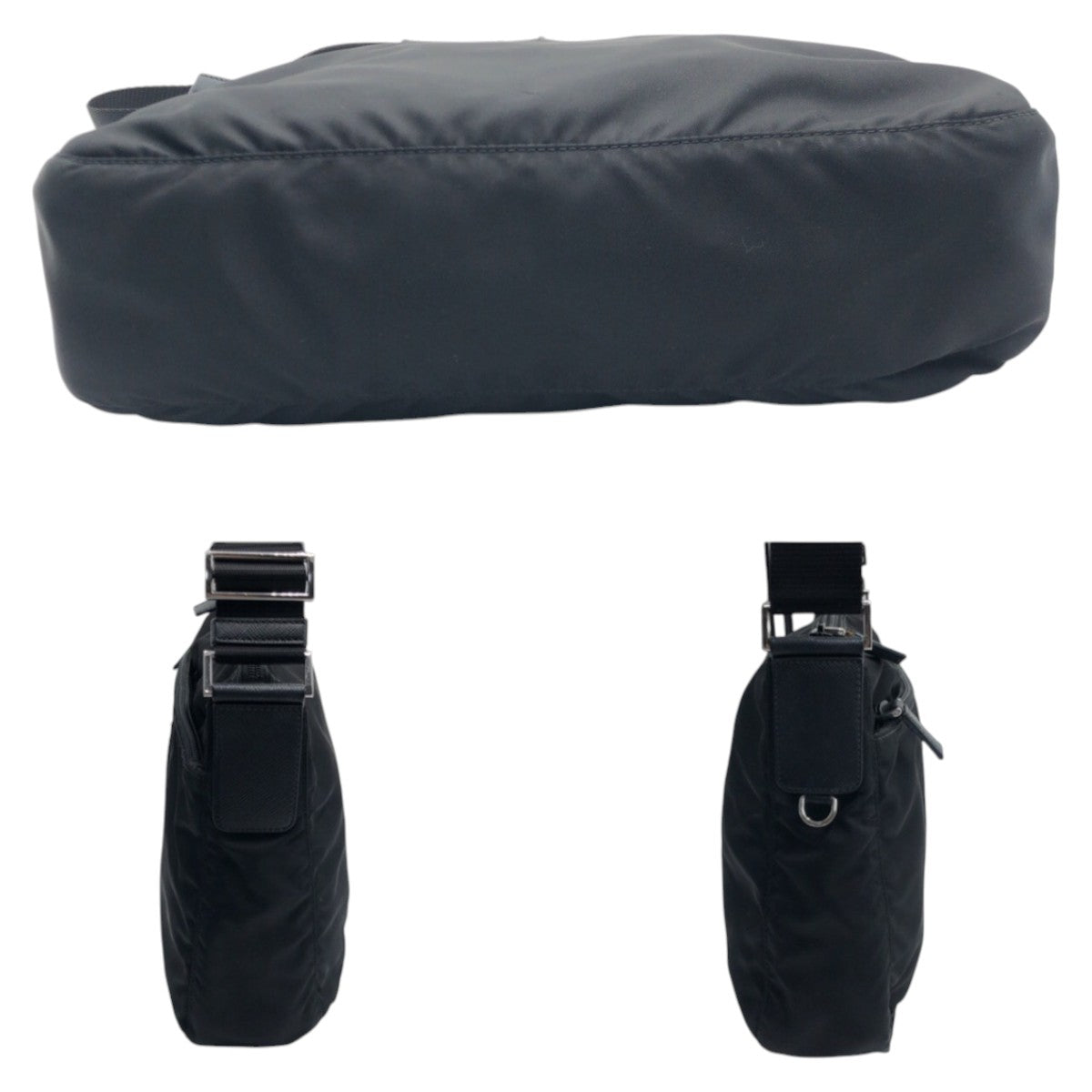 PRADA Tessuto Triangle Logo Plate Black Silver Hardware Nylon Shoulder Bag Men's