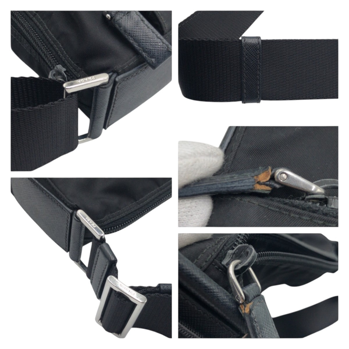 PRADA Tessuto Triangle Logo Plate Black Silver Hardware Nylon Shoulder Bag Men's