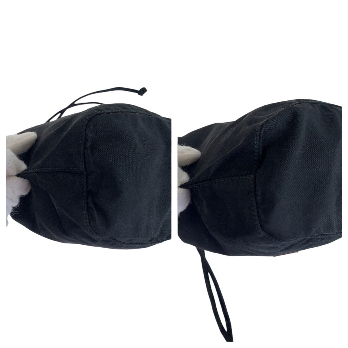 PRADA Tessuto Triangle Logo Plate Black Silver Hardware Nylon Pouch Drawstring Pouch Women's