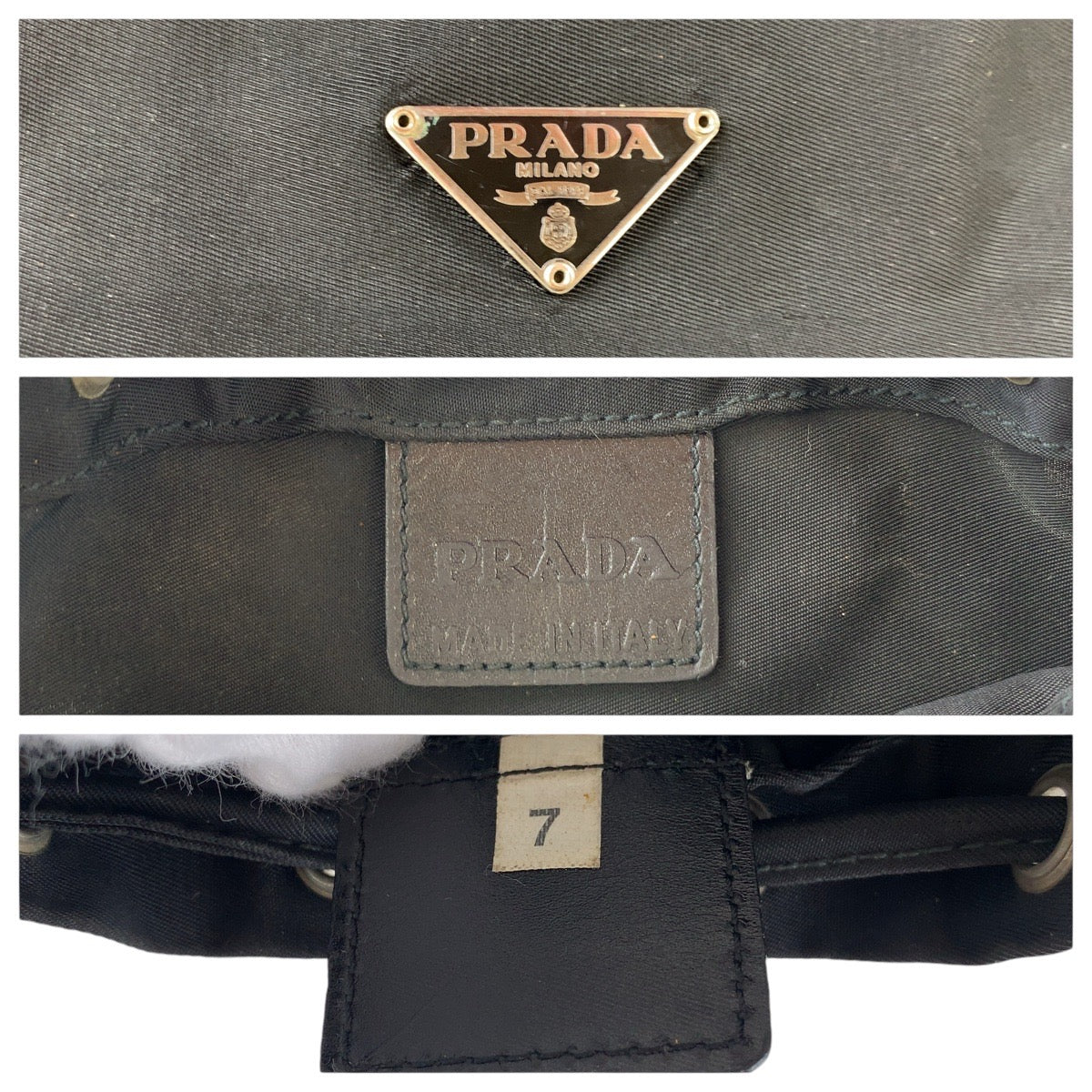 PRADA Tessuto Triangle Logo Plate Black Silver Hardware Nylon Pouch Drawstring Pouch Women's