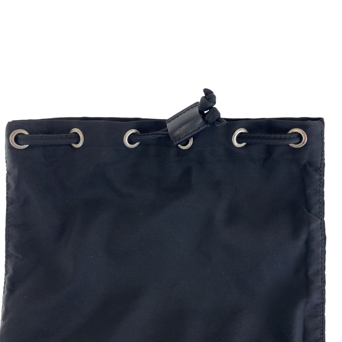 PRADA Tessuto Triangle Logo Plate Black Silver Hardware Nylon Pouch Drawstring Pouch Women's