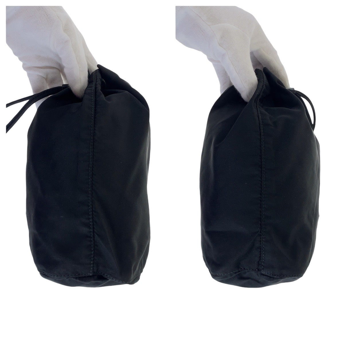 PRADA Tessuto Triangle Logo Plate Black Silver Hardware Nylon Pouch Drawstring Pouch Women's