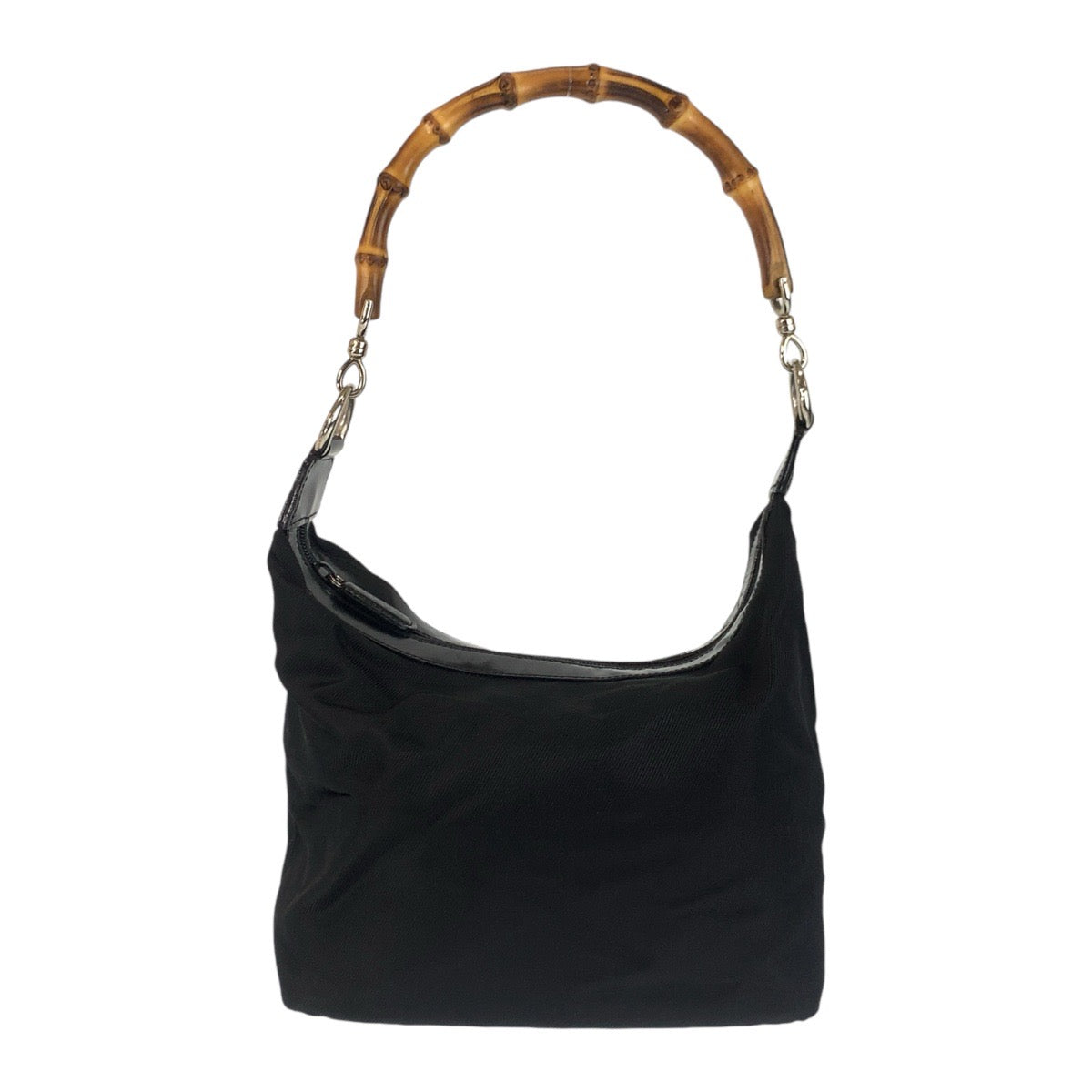 14233
GUCCI グッチ バンブー ブラック黒 シルバー金具 キャンバス / レザー ショルダーバッグ ホーボー  レディース