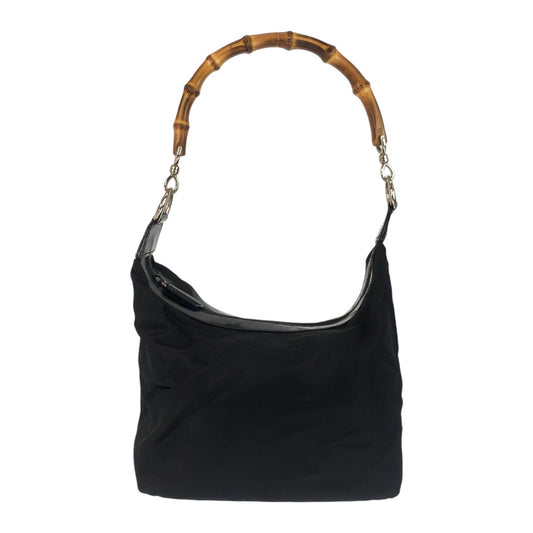 14233
GUCCI グッチ バンブー ブラック黒 シルバー金具 キャンバス / レザー ショルダーバッグ ホーボー  レディース