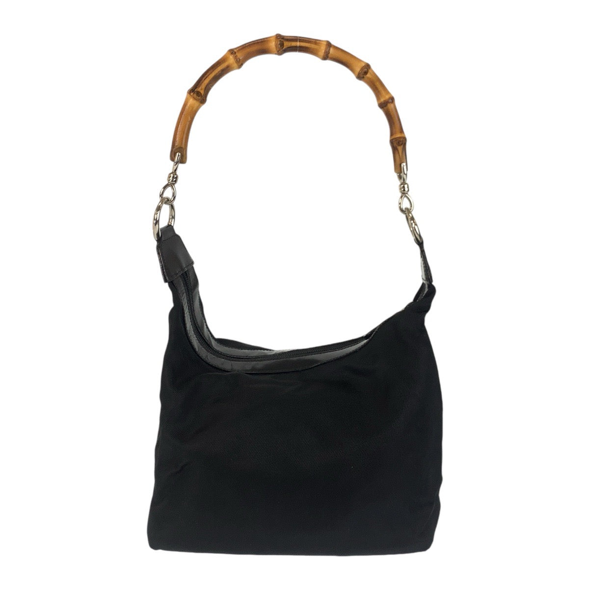 14233
GUCCI グッチ バンブー ブラック黒 シルバー金具 キャンバス / レザー ショルダーバッグ ホーボー  レディース