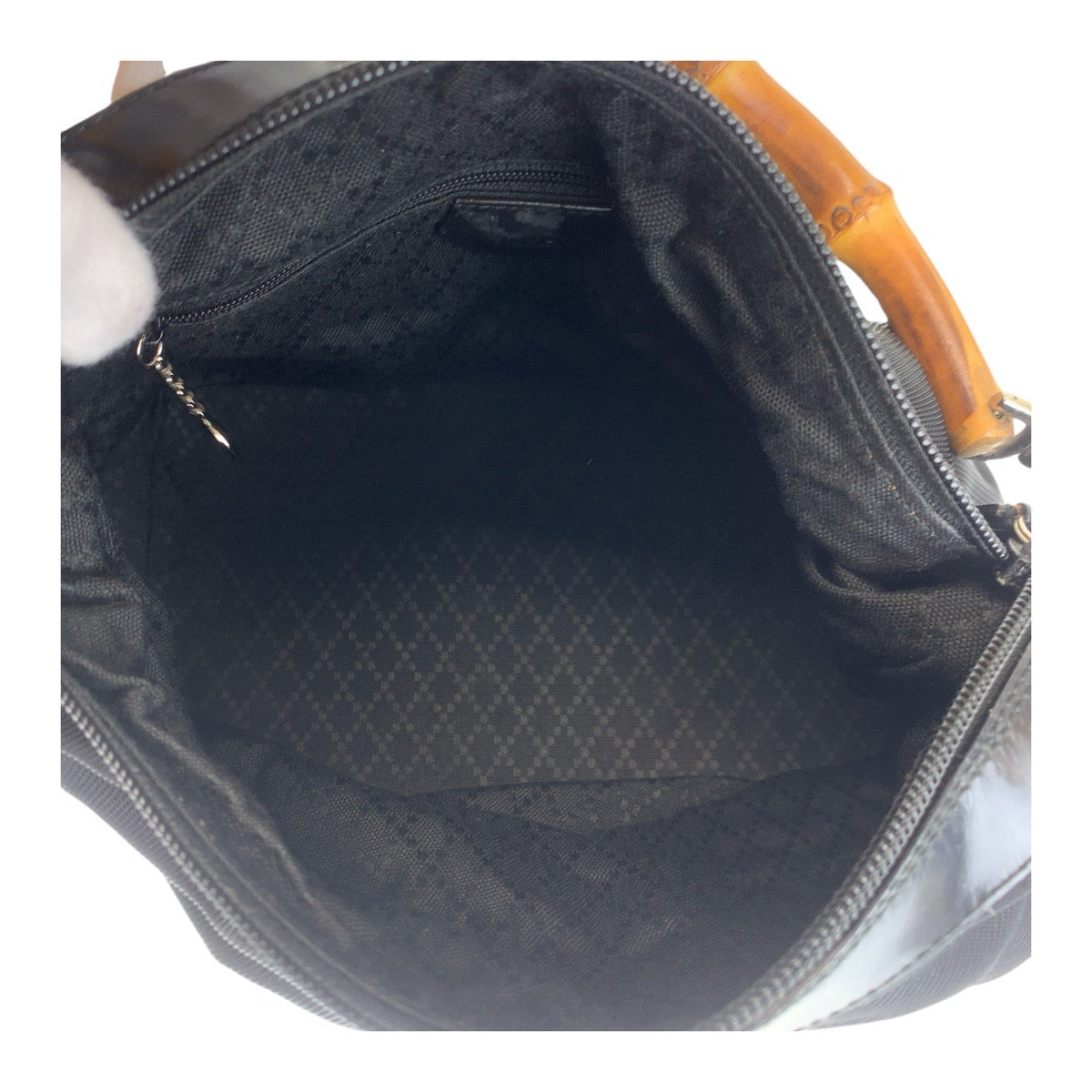 14233
GUCCI グッチ バンブー ブラック黒 シルバー金具 キャンバス / レザー ショルダーバッグ ホーボー  レディース