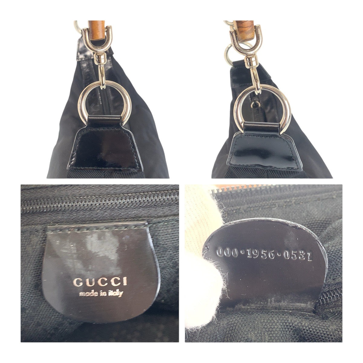 14233
GUCCI グッチ バンブー ブラック黒 シルバー金具 キャンバス / レザー ショルダーバッグ ホーボー  レディース