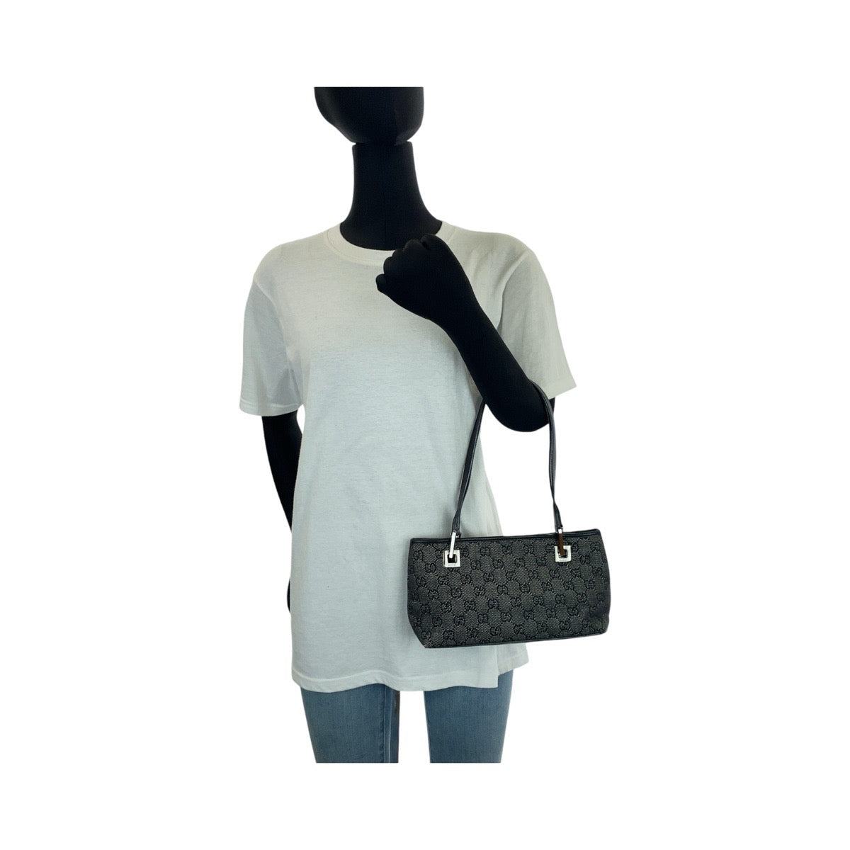 14234
GUCCI グッチ ブラック 黒 シルバー金具 GGキャンバス / レザー 36172 トートバッグ ハンドバッグ  レディース