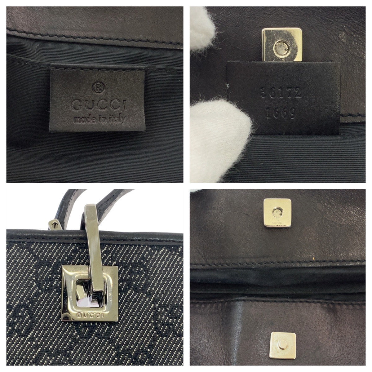 14234
GUCCI グッチ ブラック 黒 シルバー金具 GGキャンバス / レザー 36172 トートバッグ ハンドバッグ  レディース