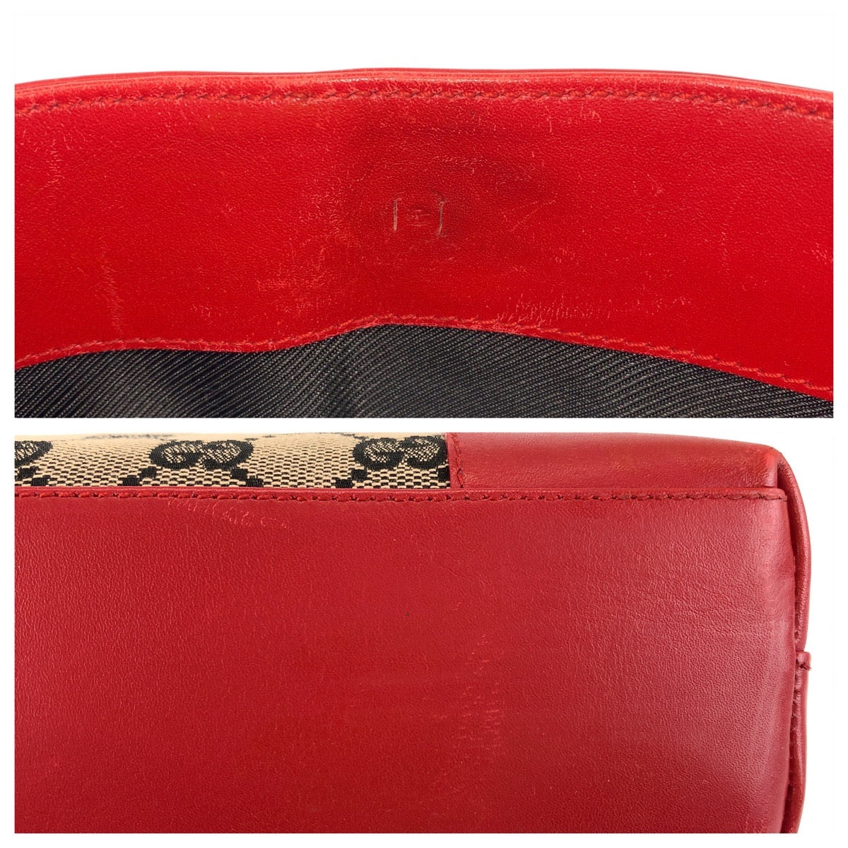 14235
GUCCI グッチ レッド ベージュ ゴールド金具 GGキャンバス / レザー 001 4231 ショルダーバッグ  レディース