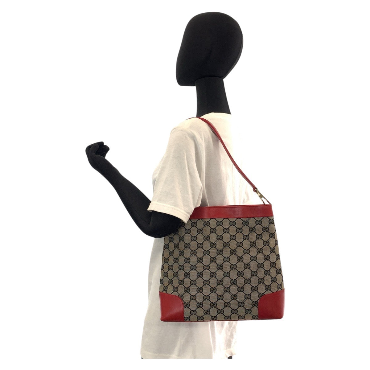14235
GUCCI グッチ レッド ベージュ ゴールド金具 GGキャンバス / レザー 001 4231 ショルダーバッグ  レディース