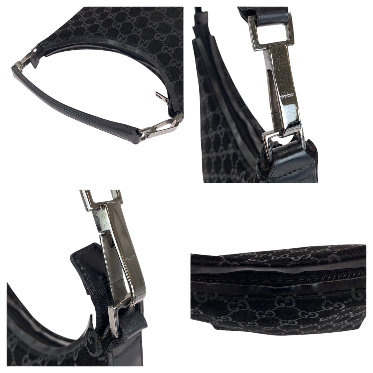 13816
GUCCI グッチ ブラック 黒 シルバー金具 スウェード 000 0602 ホーボー ショルダーバッグ 肩掛け  レディース