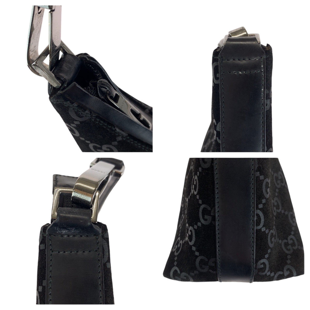 13816
GUCCI グッチ ブラック 黒 シルバー金具 スウェード 000 0602 ホーボー ショルダーバッグ 肩掛け  レディース