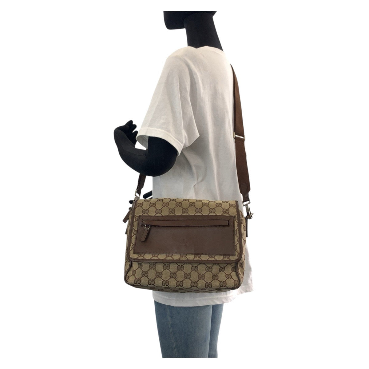 14236
GUCCI グッチ ブラウン シルバー金具 GGキャンバス / レザー 28562 ショルダーバッグ メッセンジャーバッグ 男女兼用  レディース