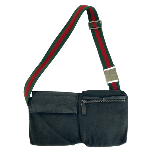 14238
GUCCI グッチ シェリーライン ブラック 黒 シルバー金具 GGキャンバス / レザー 28566 ボディバッグ ウエストバッグ 男女兼用  レディース