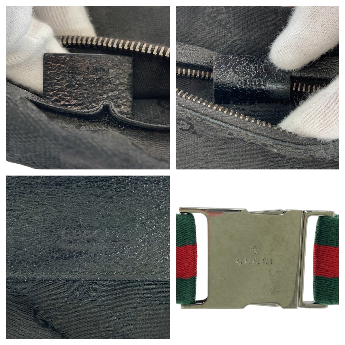 14238
GUCCI グッチ シェリーライン ブラック 黒 シルバー金具 GGキャンバス / レザー 28566 ボディバッグ ウエストバッグ 男女兼用  レディース
