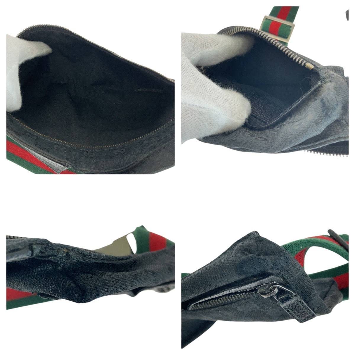 14238
GUCCI グッチ シェリーライン ブラック 黒 シルバー金具 GGキャンバス / レザー 28566 ボディバッグ ウエストバッグ 男女兼用  レディース