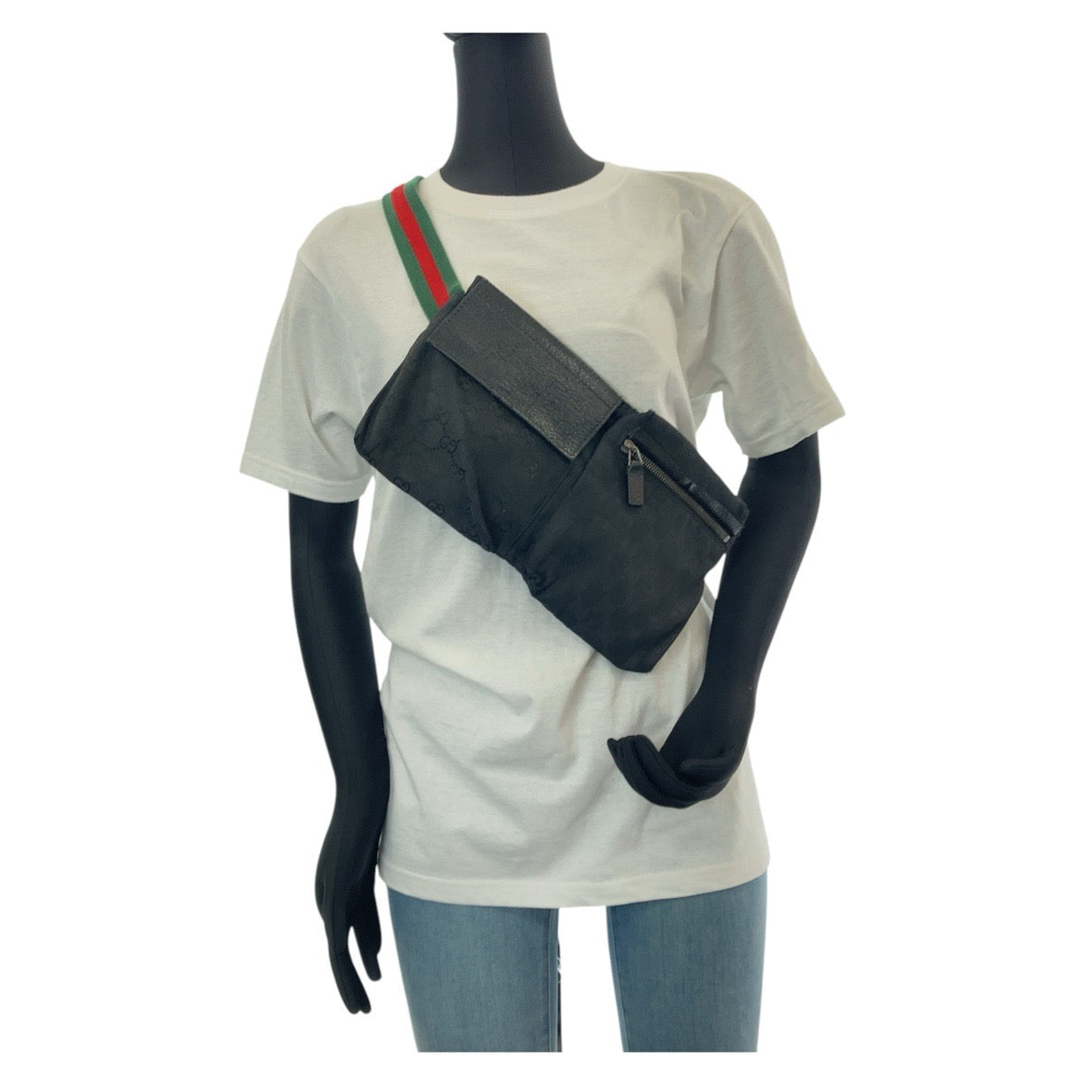 14238
GUCCI グッチ シェリーライン ブラック 黒 シルバー金具 GGキャンバス / レザー 28566 ボディバッグ ウエストバッグ 男女兼用  レディース