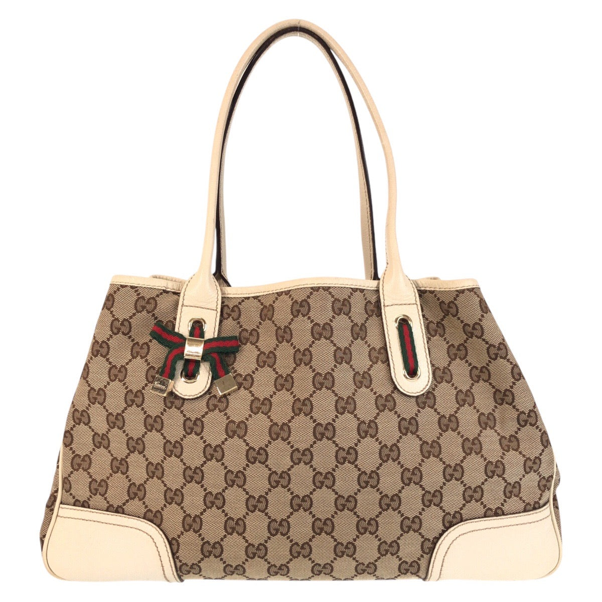 14239
GUCCI グッチ プリンシー ベージュ ホワイト ゴールド金具 GGキャンバス / レザー 163805 トートバッグ ショルダーバッグ  レディース
