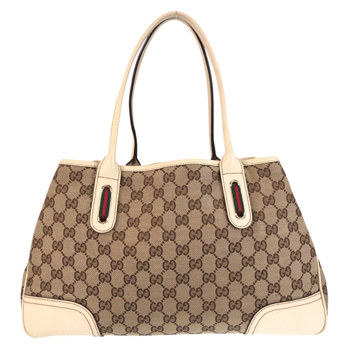 14239
GUCCI グッチ プリンシー ベージュ ホワイト ゴールド金具 GGキャンバス / レザー 163805 トートバッグ ショルダーバッグ  レディース