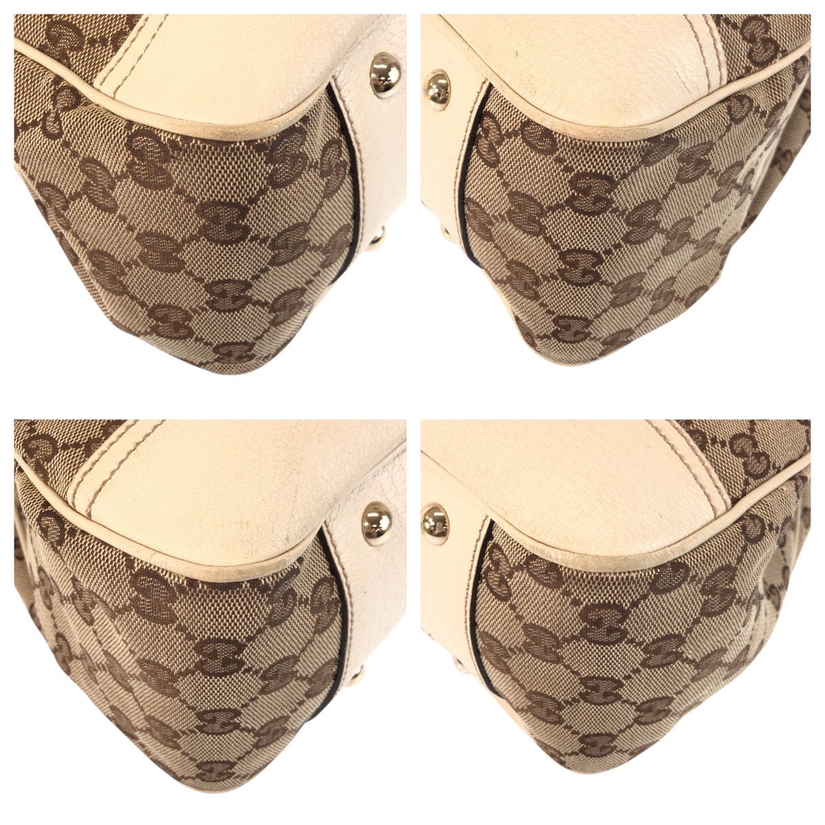 14239
GUCCI グッチ プリンシー ベージュ ホワイト ゴールド金具 GGキャンバス / レザー 163805 トートバッグ ショルダーバッグ  レディース