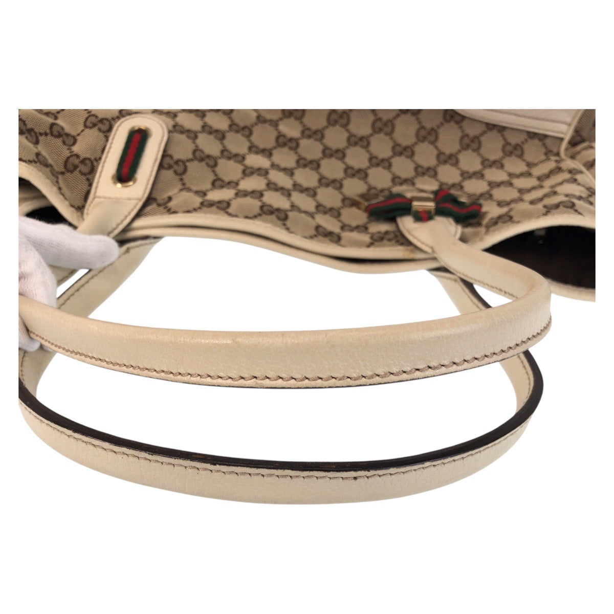 14239
GUCCI グッチ プリンシー ベージュ ホワイト ゴールド金具 GGキャンバス / レザー 163805 トートバッグ ショルダーバッグ  レディース
