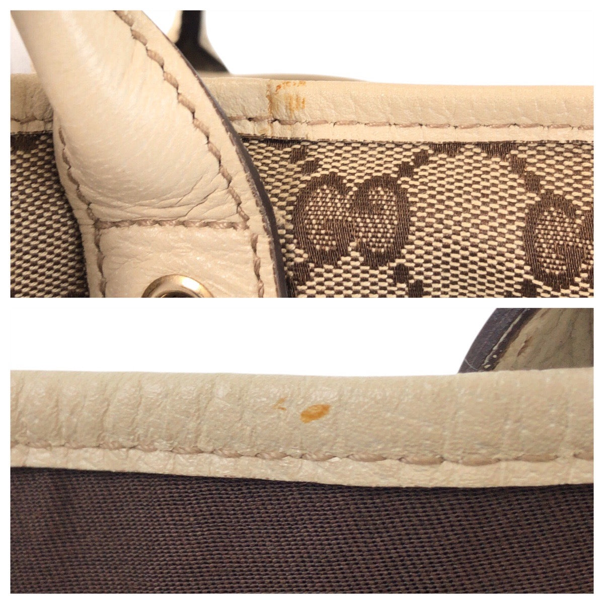 14239
GUCCI グッチ プリンシー ベージュ ホワイト ゴールド金具 GGキャンバス / レザー 163805 トートバッグ ショルダーバッグ  レディース