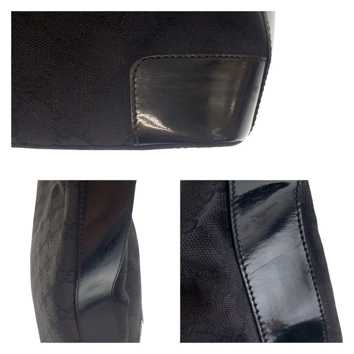 14245
GUCCI グッチ ブラック 黒 ゴールド金具 GGキャンバス ショルダーバッグ ホーボー  レディース