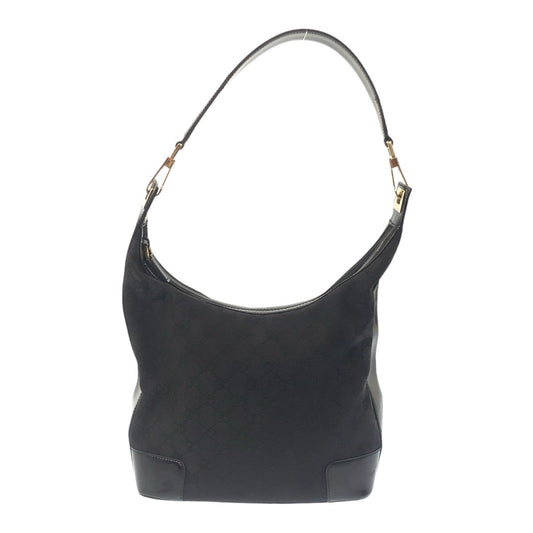 14245
GUCCI グッチ ブラック 黒 ゴールド金具 GGキャンバス ショルダーバッグ ホーボー  レディース