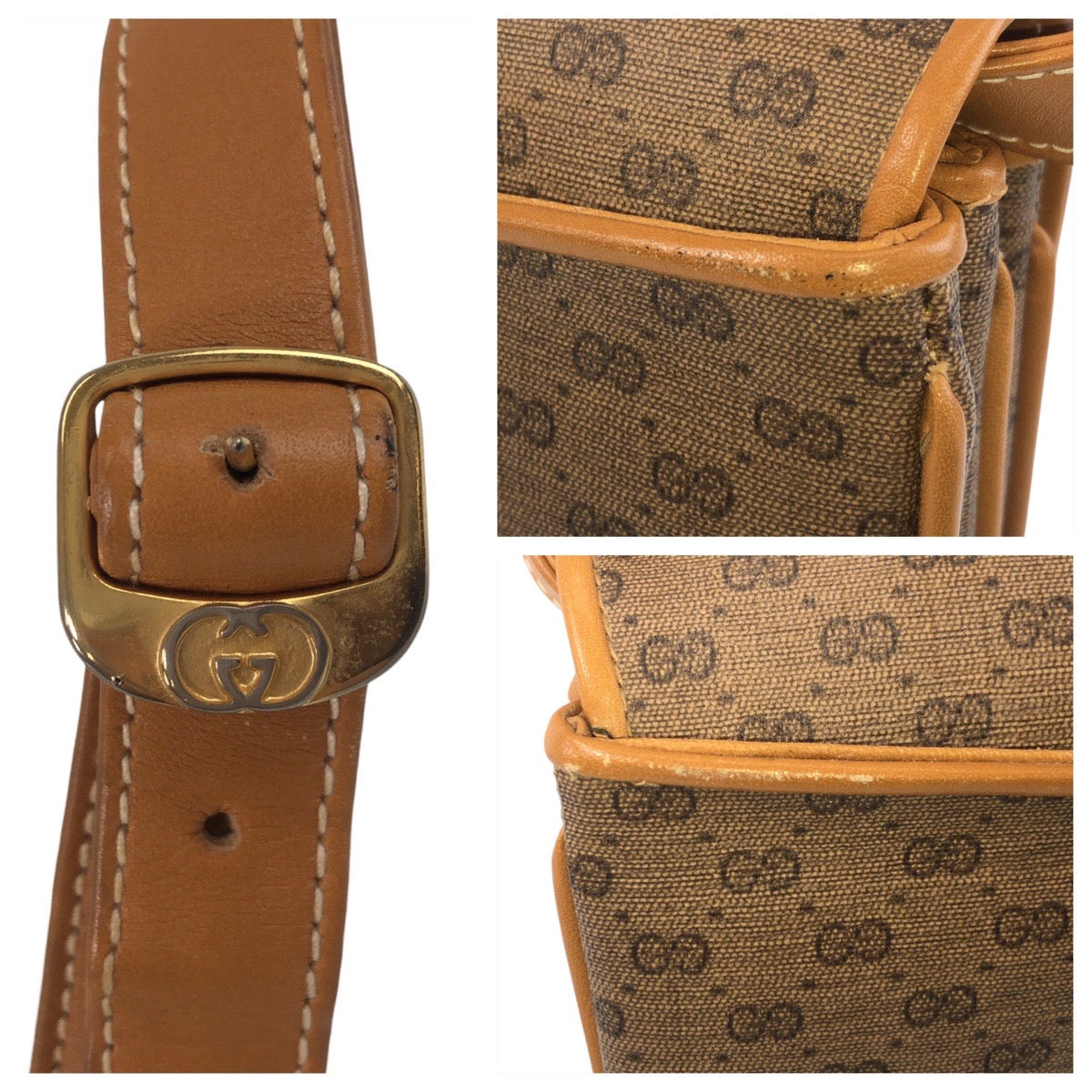 13819
GUCCI グッチ オールドグッチ マイクロGG ブラウン キャメル PVC / レザー 004 256 斜め掛け ショルダーバッグ メッセンジャーバッグ  レディース
