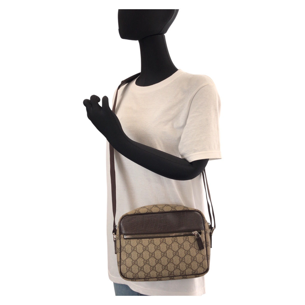 13820
GUCCI グッチ ブラウン シルバー金具 GGスプリームキャンバス / レザー 114291 斜め掛け ショルダーバッグ  レディース