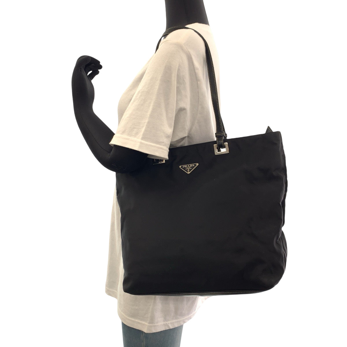 13821
PRADA プラダ テスート 三角ロゴプレート ブラック 黒 シルバー金具 ナイロン BR1092 トートバッグ ショルダーバッグ  レディース