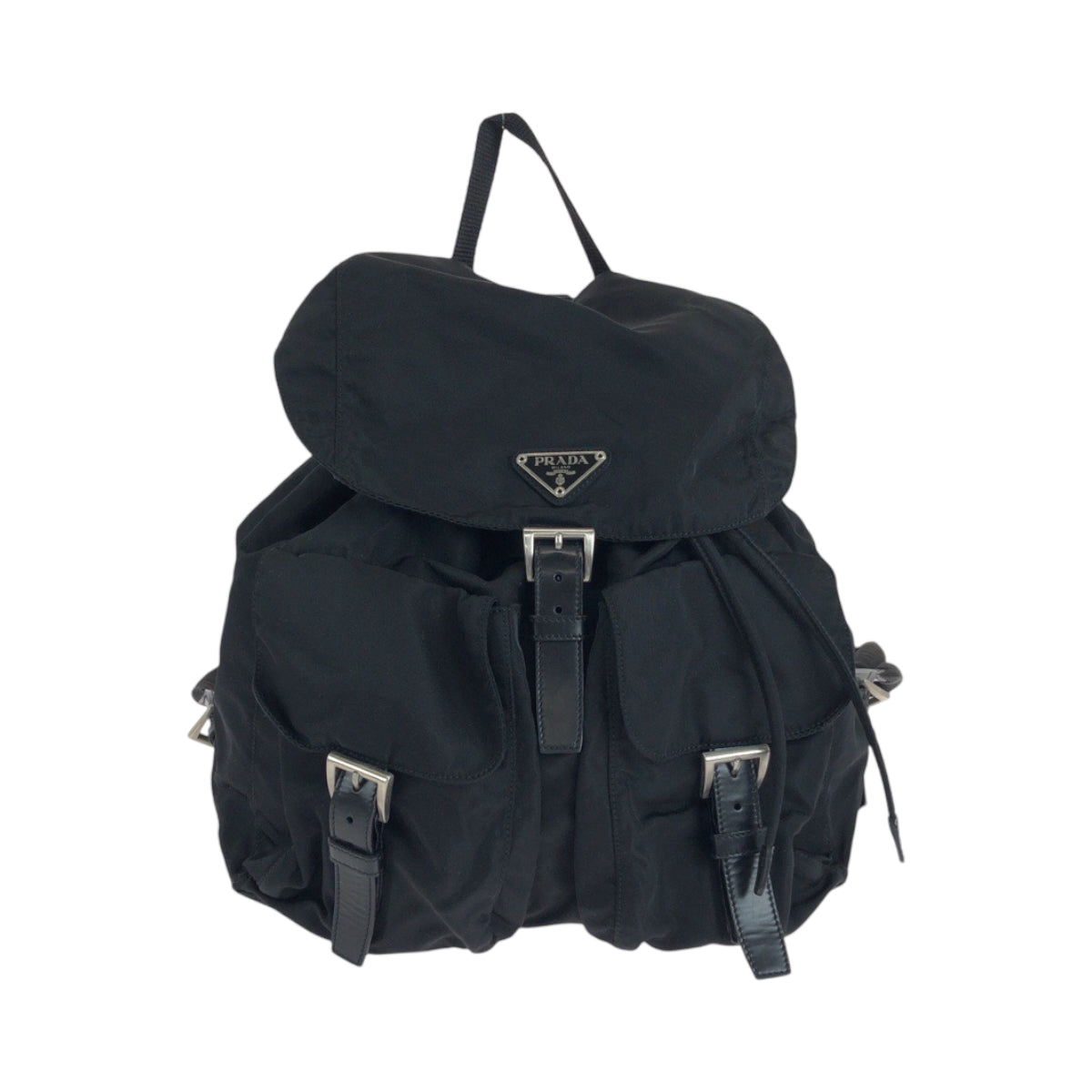 14249
PRADA プラダ テスート 三角ロゴプレート ブラック 黒 シルバー金具 ナイロン リュックサック バックパック  レディース