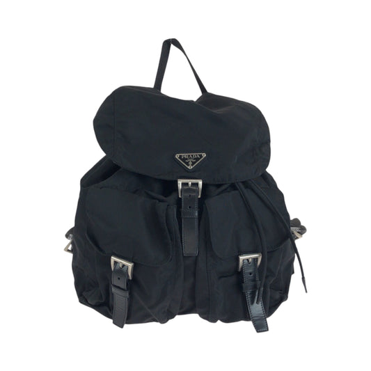 14249
PRADA プラダ テスート 三角ロゴプレート ブラック 黒 シルバー金具 ナイロン リュックサック バックパック  レディース