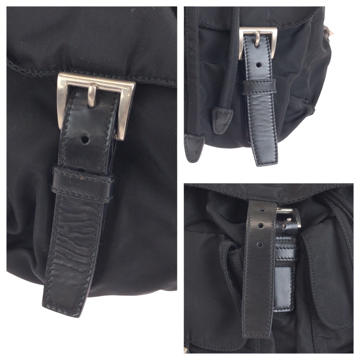 14249
PRADA プラダ テスート 三角ロゴプレート ブラック 黒 シルバー金具 ナイロン リュックサック バックパック  レディース