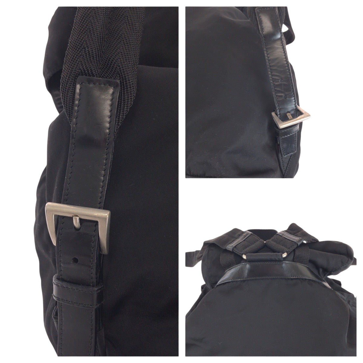 14249
PRADA プラダ テスート 三角ロゴプレート ブラック 黒 シルバー金具 ナイロン リュックサック バックパック  レディース