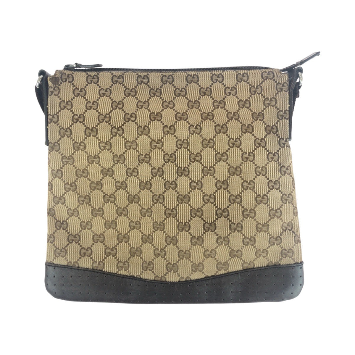 14251
GUCCI グッチ ブラウン ベージュ シルバー金具 GGキャンバス / レザー 145857 ショルダーバッグ ポシェット  レディース