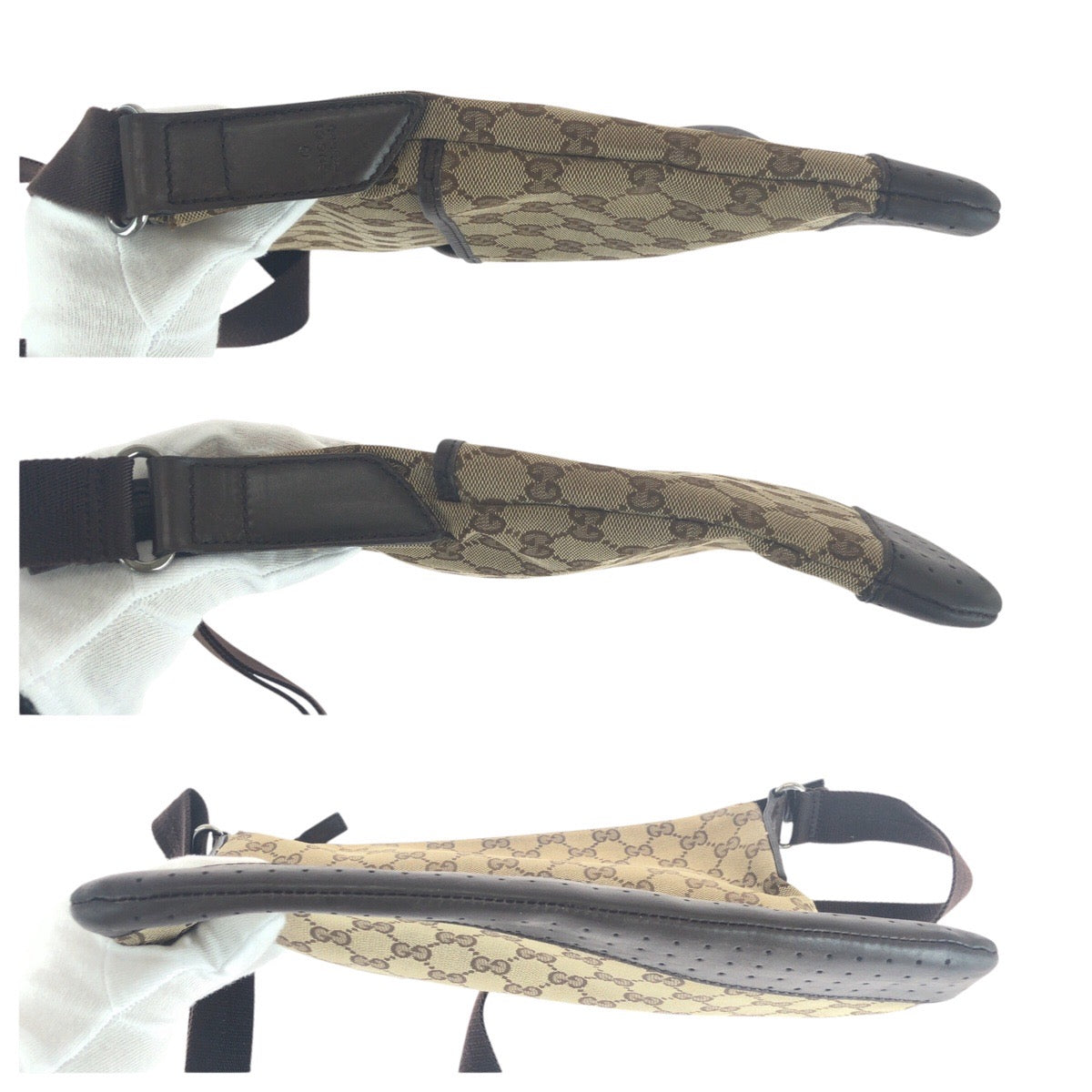 14251
GUCCI グッチ ブラウン ベージュ シルバー金具 GGキャンバス / レザー 145857 ショルダーバッグ ポシェット  レディース
