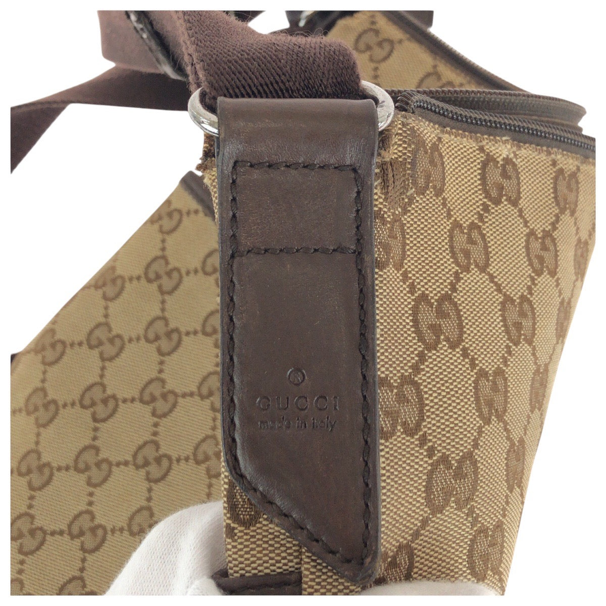 14251
GUCCI グッチ ブラウン ベージュ シルバー金具 GGキャンバス / レザー 145857 ショルダーバッグ ポシェット  レディース