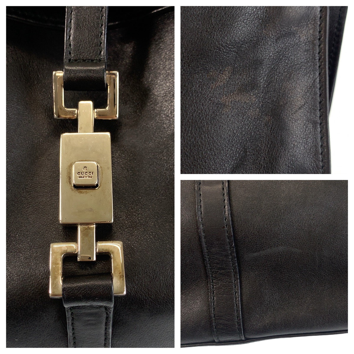 14252
GUCCI グッチ ジャッキー ブラック 黒 シルバー金具 レザー 001 3355 ショルダーバッグ  レディース
