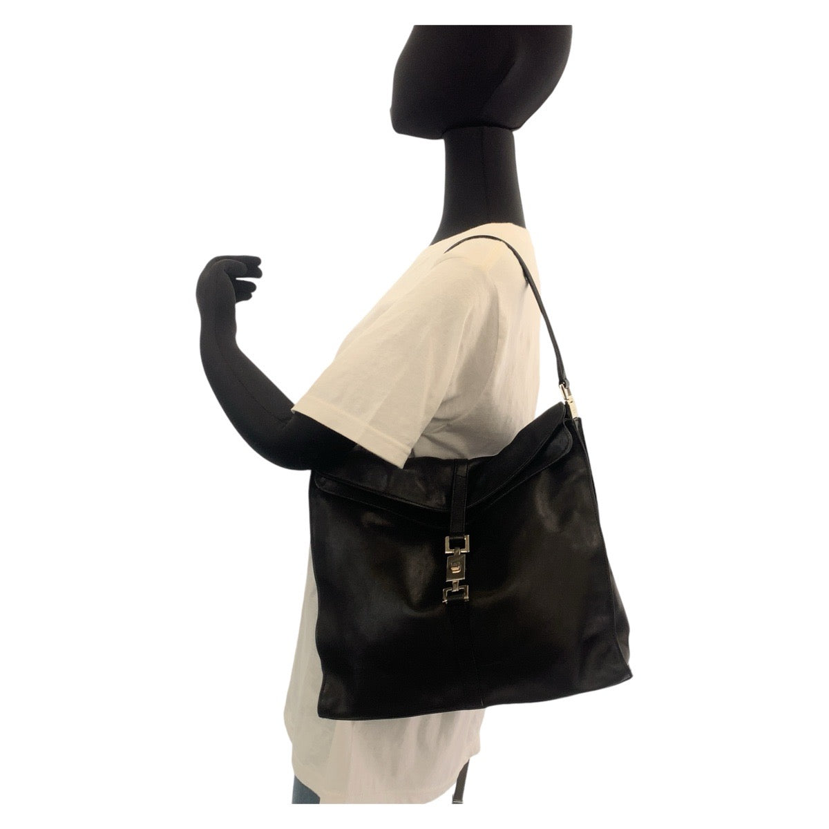 14252
GUCCI グッチ ジャッキー ブラック 黒 シルバー金具 レザー 001 3355 ショルダーバッグ  レディース