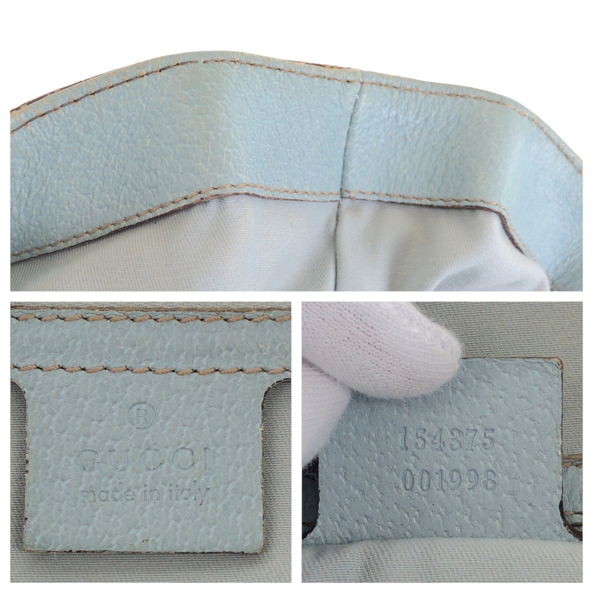 14253
GUCCI グッチ ベージュ ライトブルー ゴールド金具 GGキャンバス / レザー 154375 トートバッグ ハンドバッグ  レディース