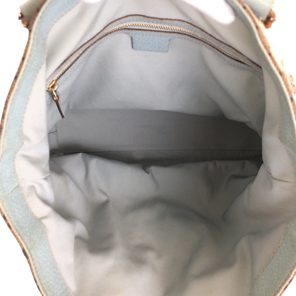 14253
GUCCI グッチ ベージュ ライトブルー ゴールド金具 GGキャンバス / レザー 154375 トートバッグ ハンドバッグ  レディース