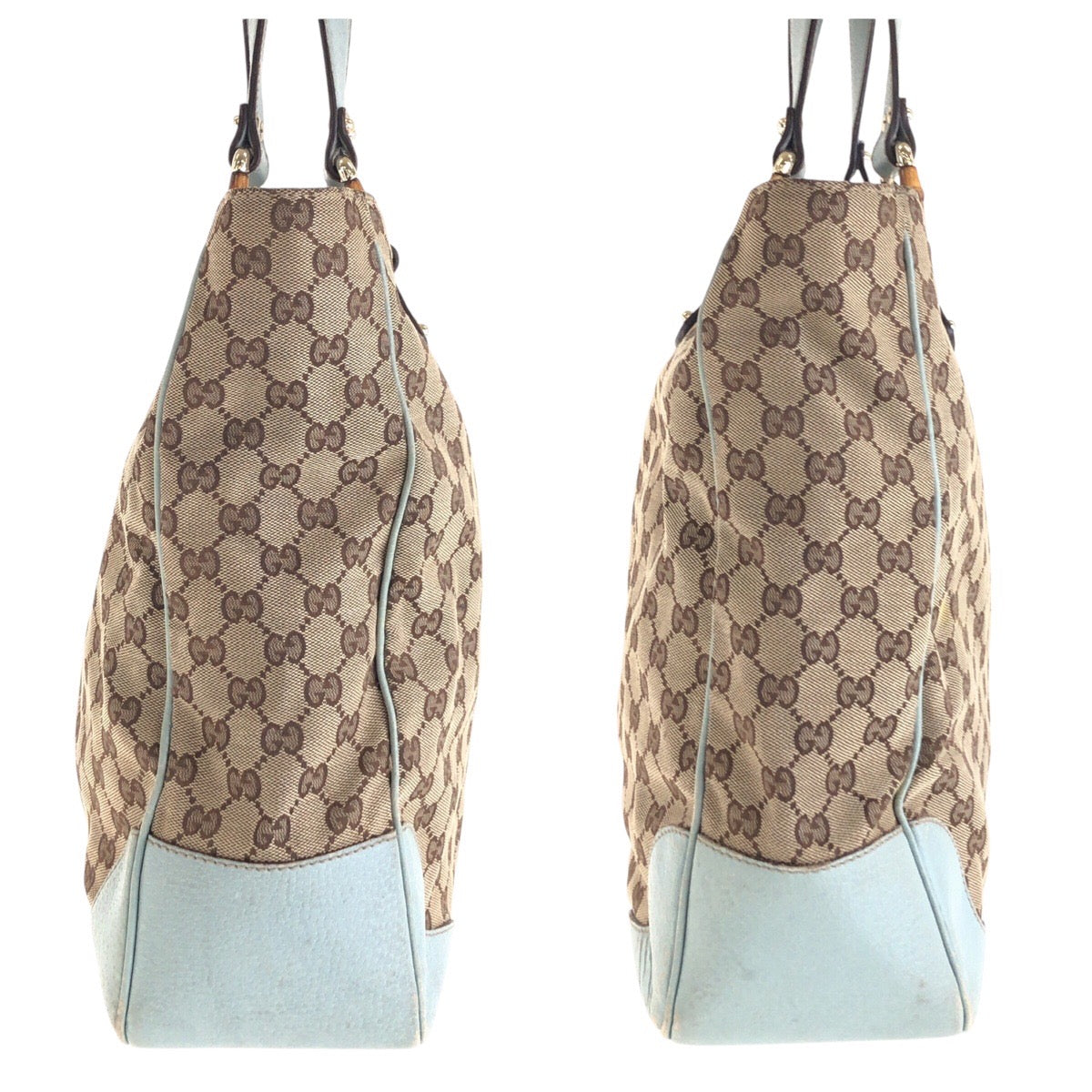 14253
GUCCI グッチ ベージュ ライトブルー ゴールド金具 GGキャンバス / レザー 154375 トートバッグ ハンドバッグ  レディース