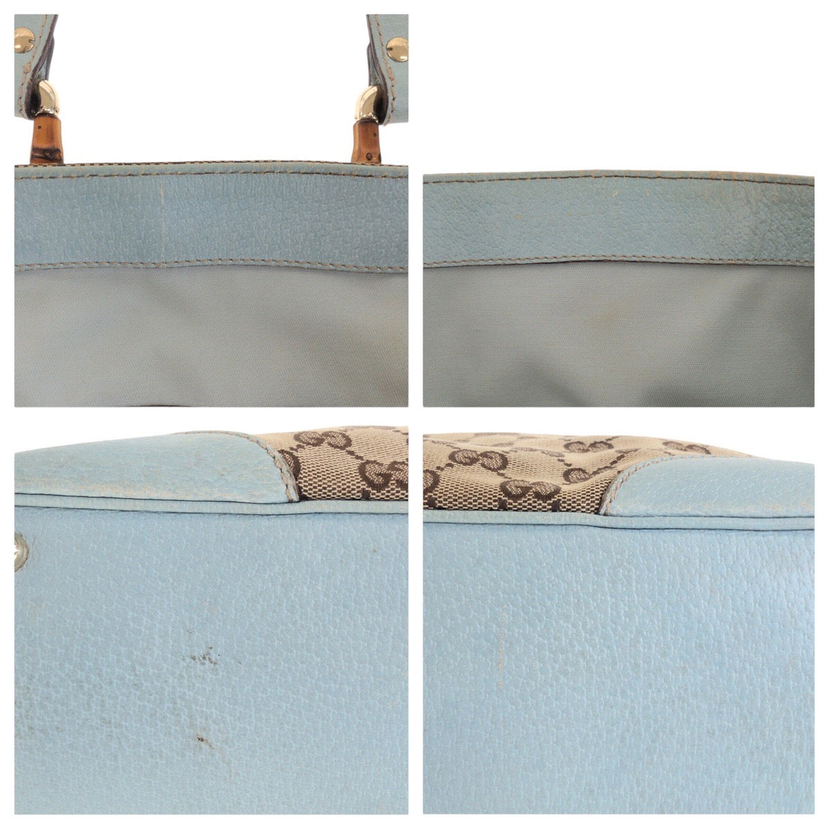 14253
GUCCI グッチ ベージュ ライトブルー ゴールド金具 GGキャンバス / レザー 154375 トートバッグ ハンドバッグ  レディース