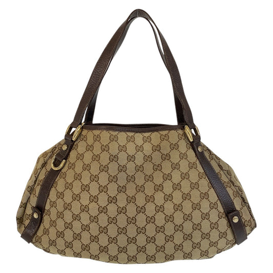 14254
GUCCI グッチ ベージュ ブラウン ゴールド金具 GGキャンバス / レザー 130736 トートバッグ ショルダーバッグ  レディース