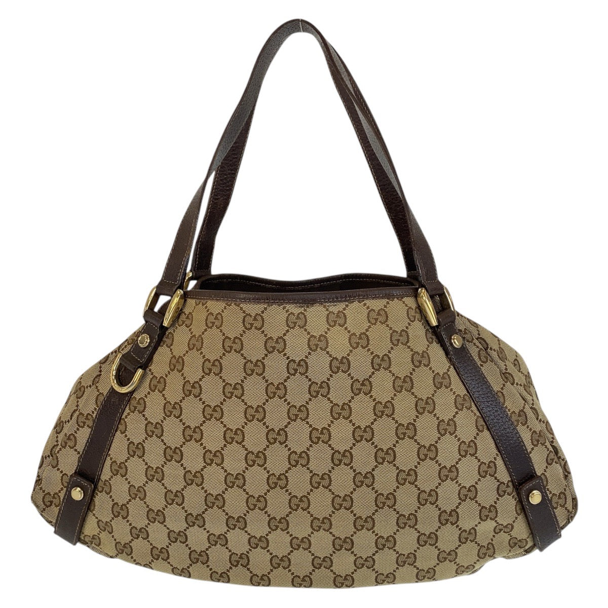 14254
GUCCI グッチ ベージュ ブラウン ゴールド金具 GGキャンバス / レザー 130736 トートバッグ ショルダーバッグ  レディース