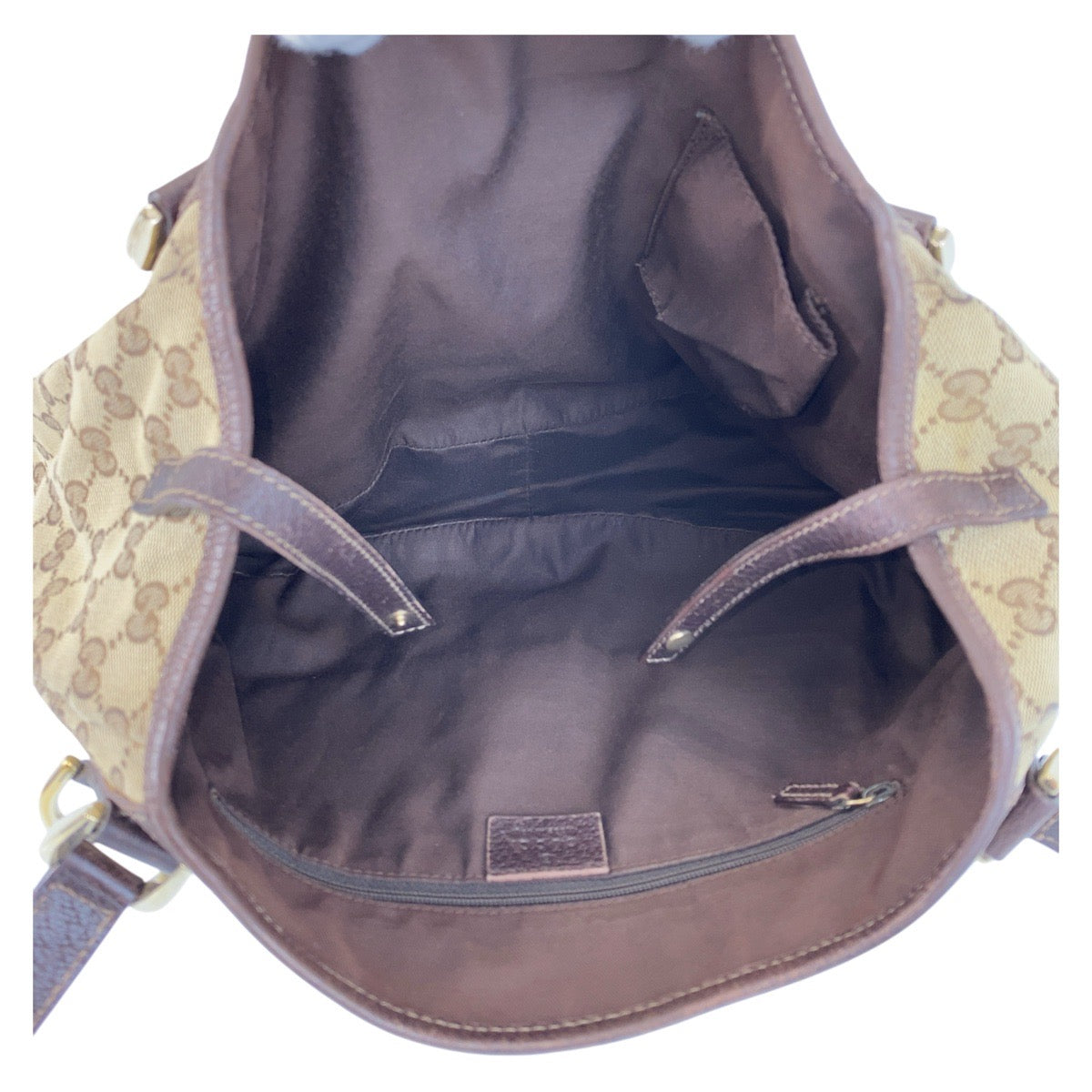 14254
GUCCI グッチ ベージュ ブラウン ゴールド金具 GGキャンバス / レザー 130736 トートバッグ ショルダーバッグ  レディース